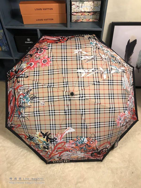 BURBERRY巴寶莉傘 專櫃夏季新款 全自動折疊晴雨傘 田園花卉圖案 防曬隔熱 防紫外線  zm1081